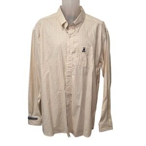 Psycho Bunny Men's 2XL Yellow Plaid Button Down Shirt Embroidered Logo Pocket